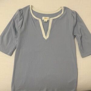 Anthropologie Maeve Blue and Cream Ribbed Top